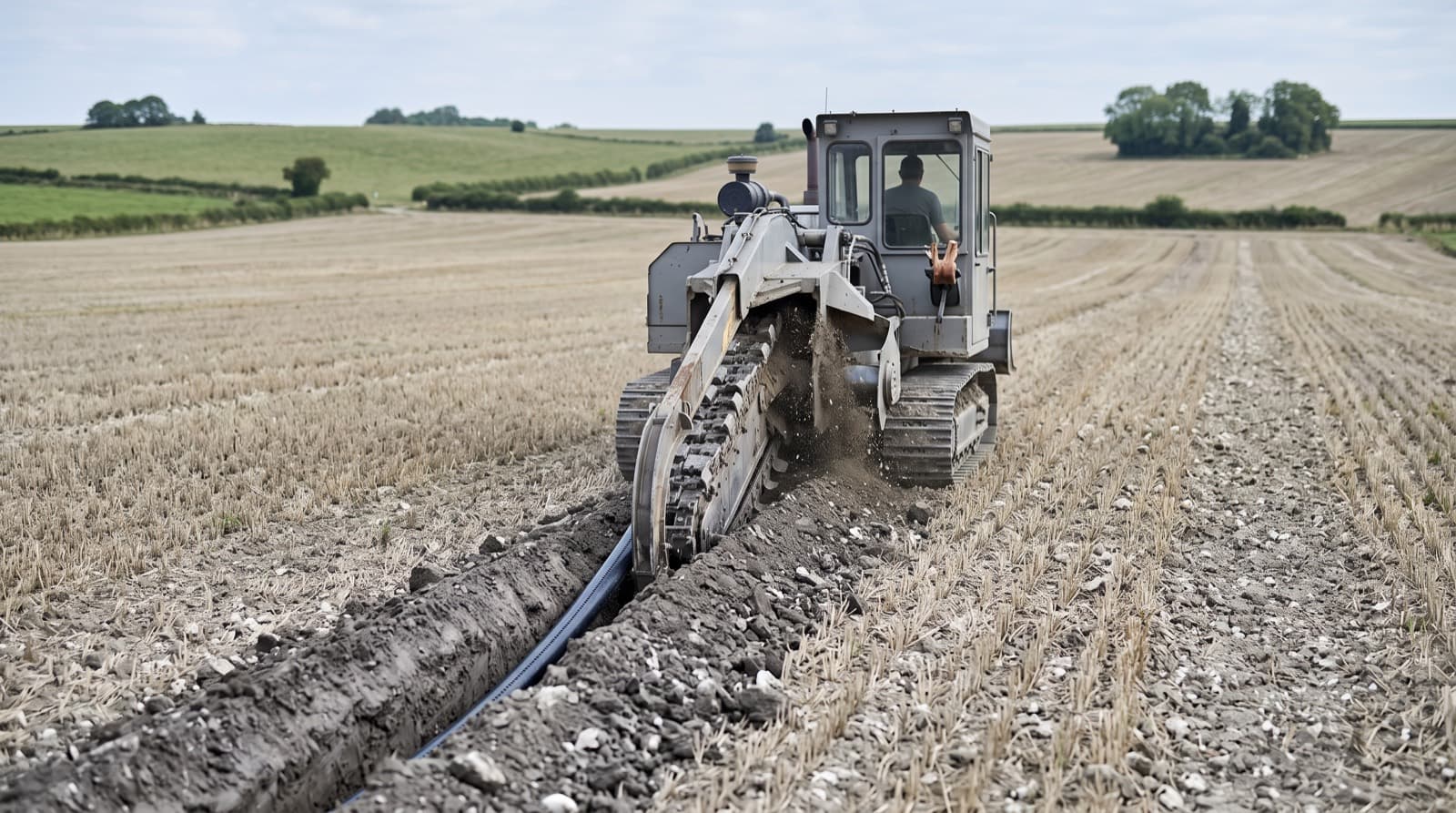 Trancheuse ou pelle mécanique : comment se pose un réseau de drains agricoles