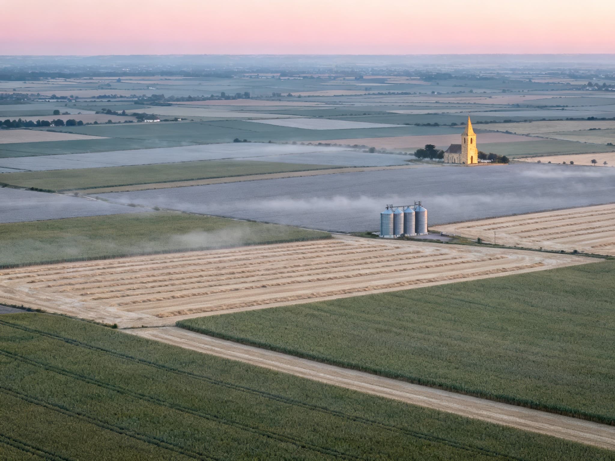 Grande parcelle céréalière sur la plaine calcaire autour de Caen, dans le Calvados