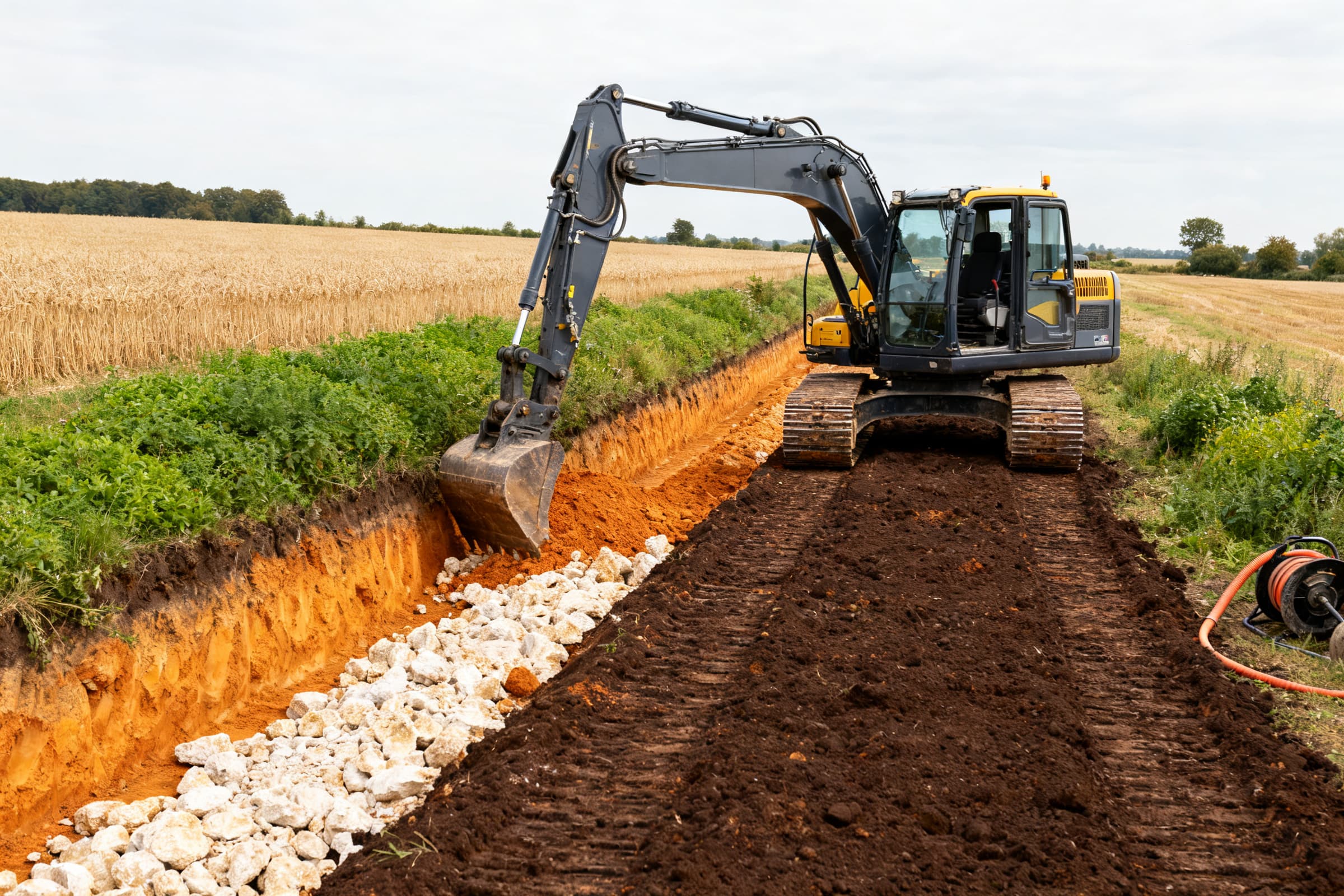 Grande parcelle céréalière sur la plaine calcaire de Caen, dans le Calvados