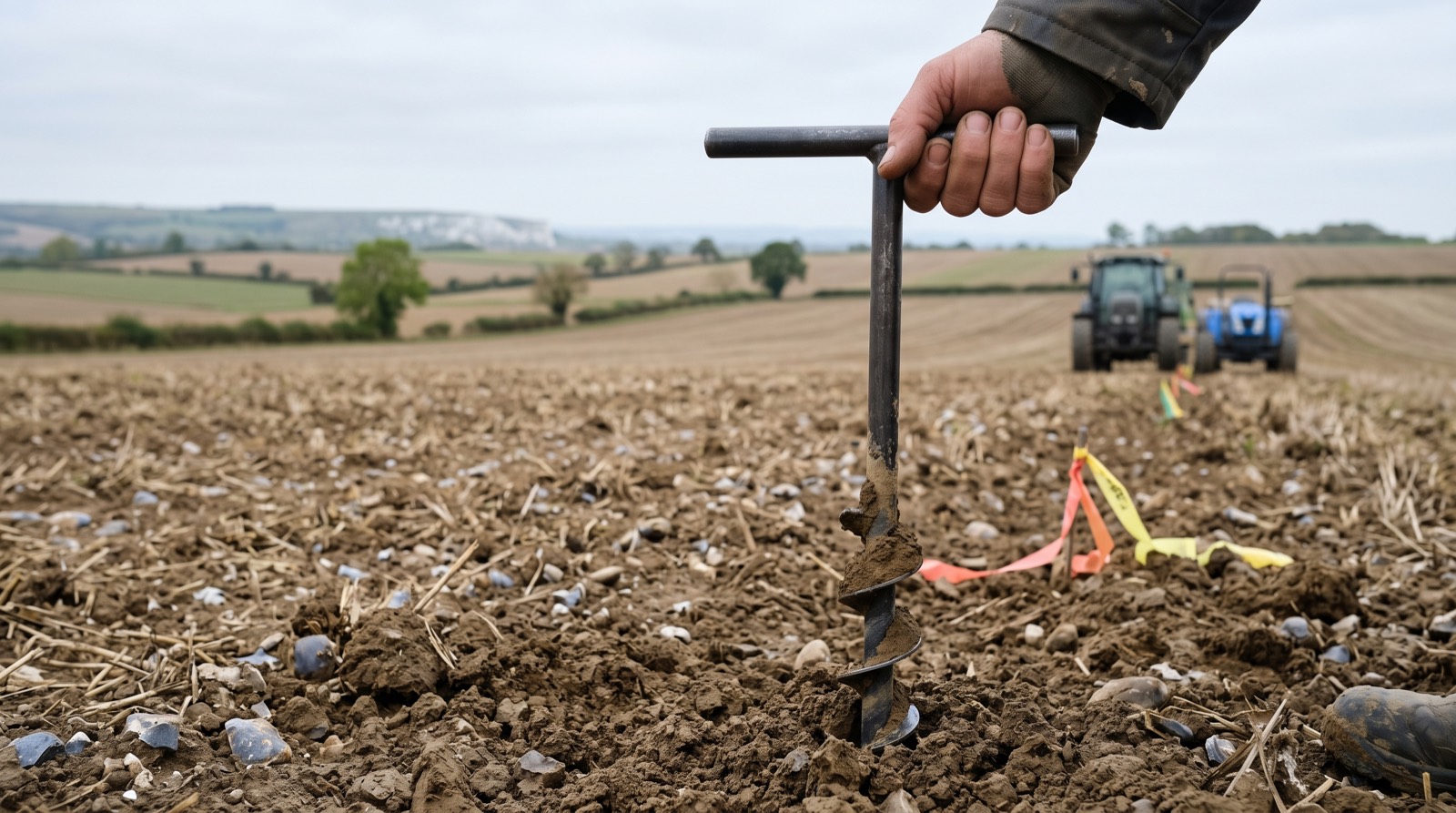 Regard de réseau de drainage ancien repéré sur une parcelle agricole avant sondage